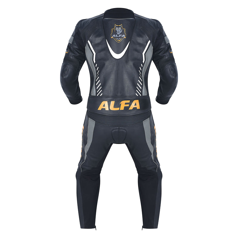 ALFA Vega 2pc Premium Cowhide Motorcycle Leather Suit (Men's) - Black/Charcoal