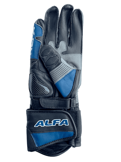 ALFA Vega Long Motorcycle Racing Gloves - Black/Dunlop Blue