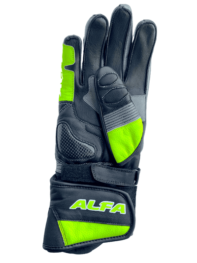 ALFA Vega Long Motorcycle Racing Gloves - Black/Fluro Yellow