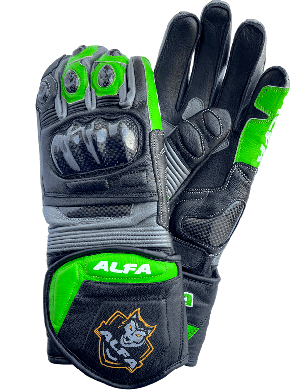 ALFA Vega Long Motorcycle Racing Gloves - Black/Kawasaki Green