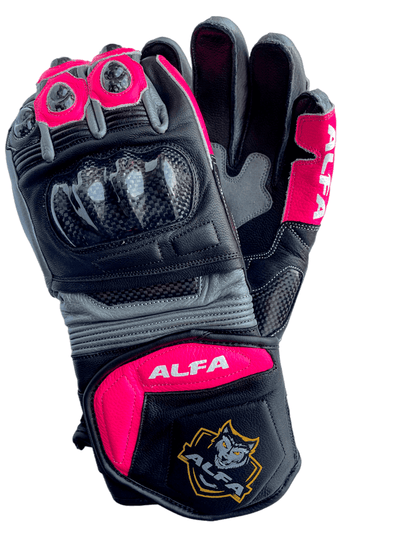 ALFA VEGA LANGE MOTORRADRENNHANDSCHUHE - SCHWARZ/ROSA