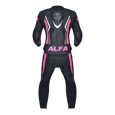 ALFA VEGA 2-teiliger Premium Kuhhaut Motorrad Lederkombi (Damen) - Schwarz/Rosa