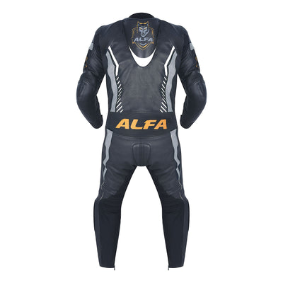 ALFA Vega 1pc Premium Cowhide Motorcycle Race Leathers (Men's) - Black/Charcoal