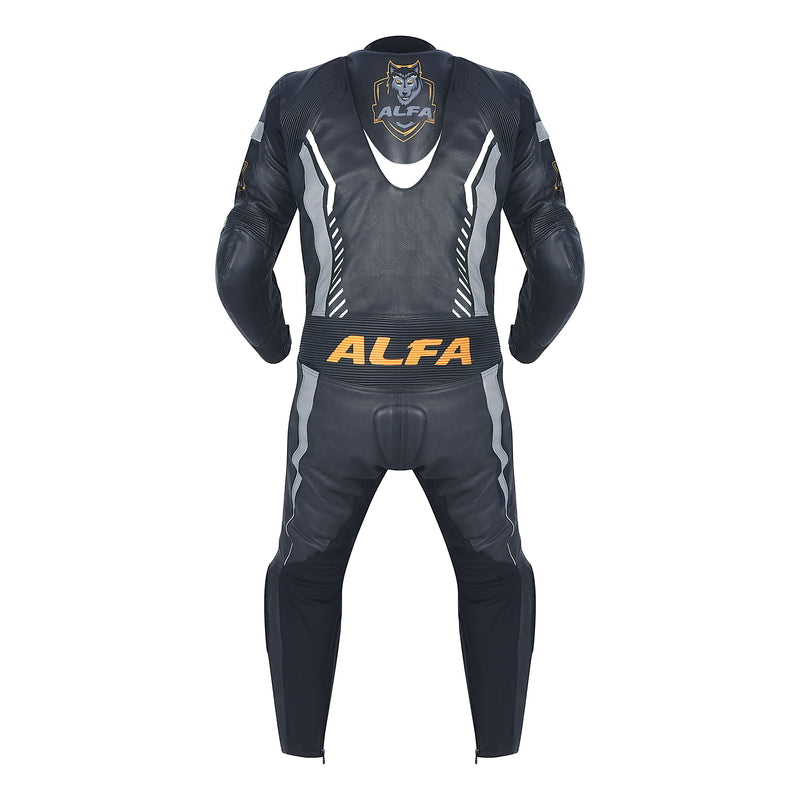 ALFA Vega 1pc Premium Cowhide Motorcycle Race Leathers (Men's) - Black/Charcoal