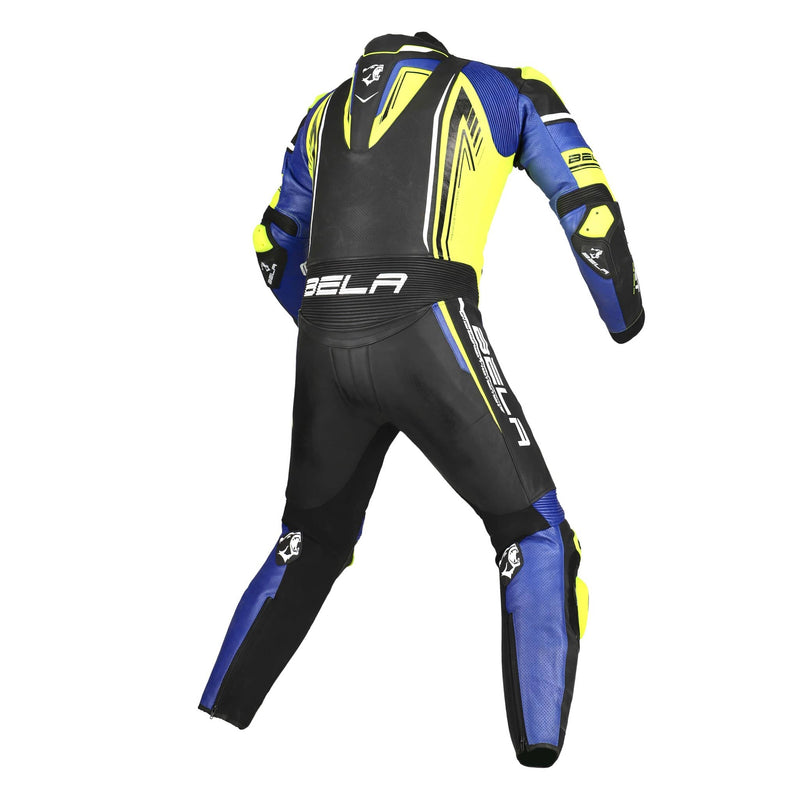 Bela Beast High Performance Motorcycle Racing 1PC Leather Suit - Black/Yellow/Blue