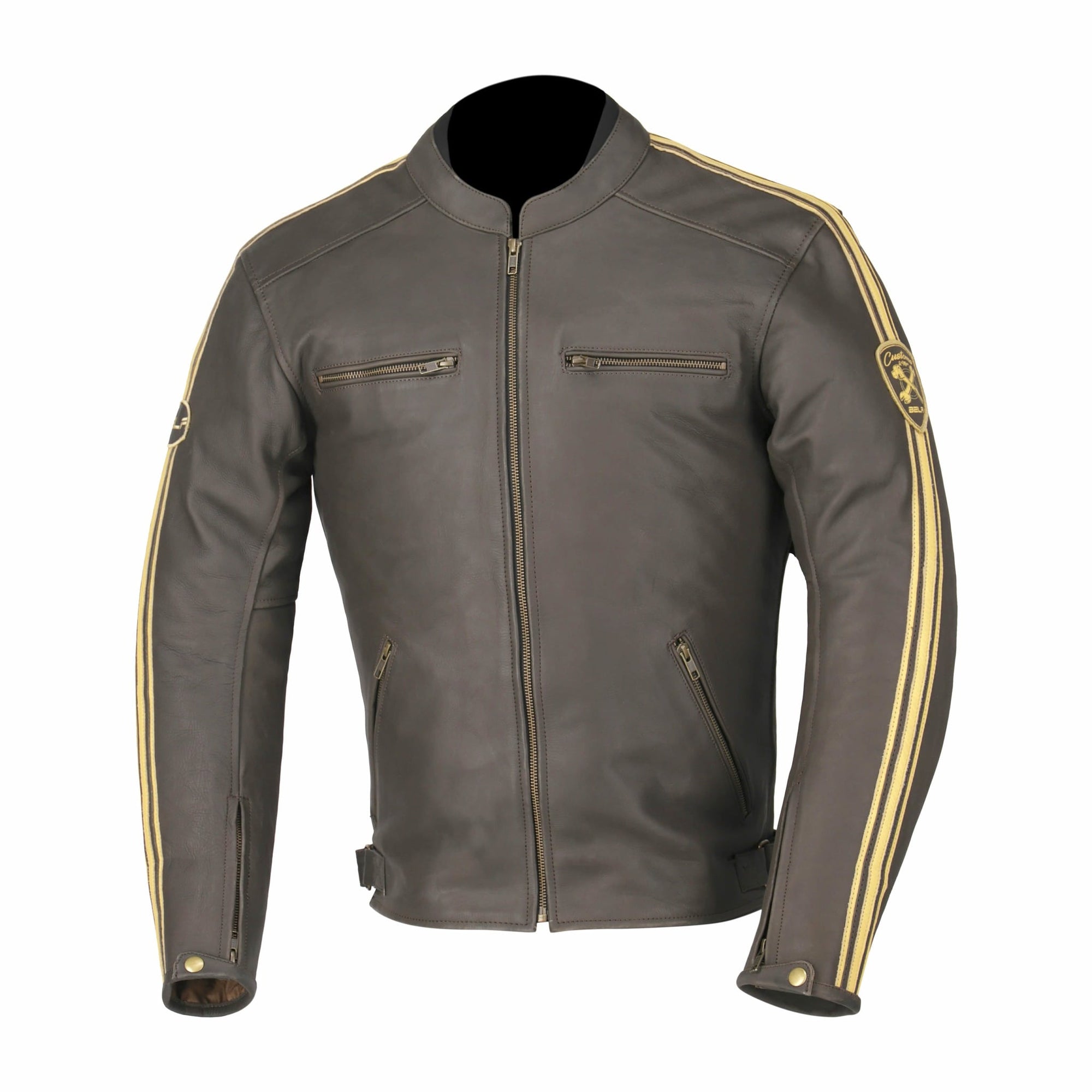 Bela Craft Chaquetas de Cuero Moto Clasicas para Hombre Marrón