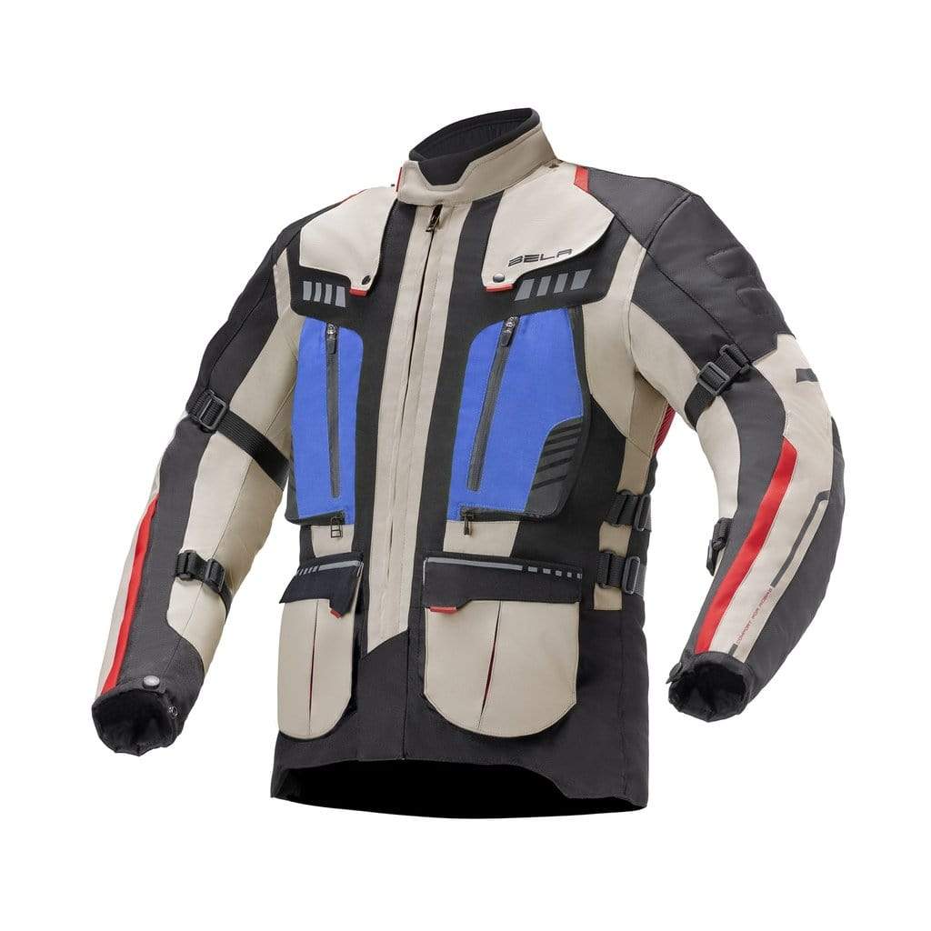 Bela Hailstorm wasserdichte Motorrad Textiljacke - Beige / Schwarz / Blau