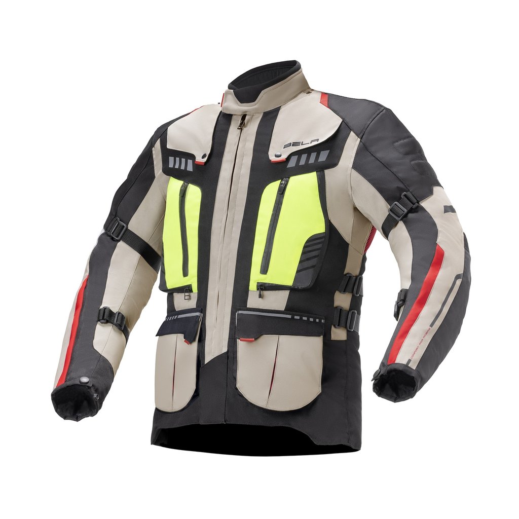 Bela Hailstorm wasserdichte Motorrad Textiljacke Beige / Schwarz / Fluro Gelb