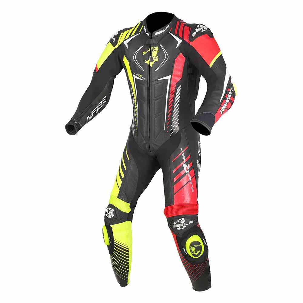 Bela Aragon High Performance Motorcycle Racing 1PC Leather Suit - Black/Red/Yellow