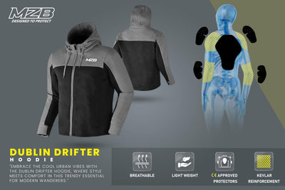 MZB Drifter Verstärkter Gepanzerter Motorradhoodie (Schwarz/Grau)