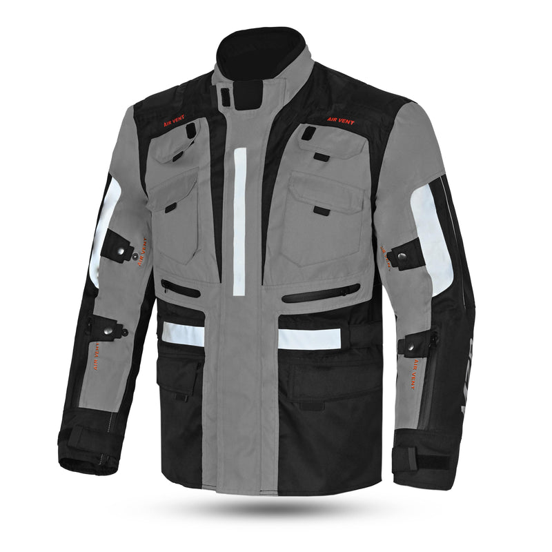 MZB Thunder Damen Motorrad-Tourenjacke für alle Jahreszeiten, wasserdicht - Schwarz/Grau