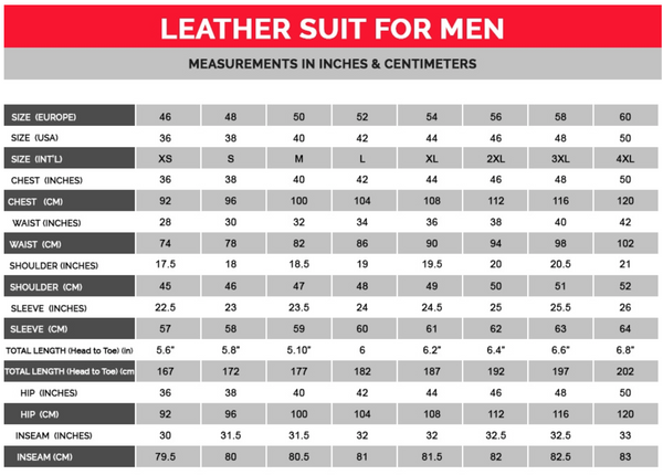 Motorcycle race suit size chart store
